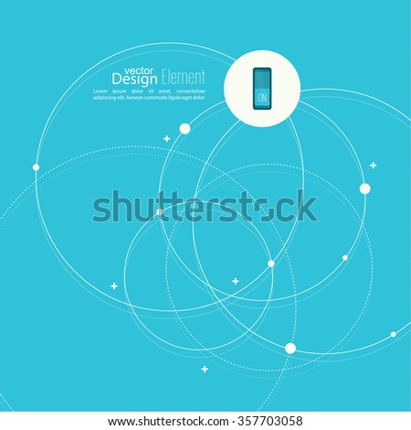 Abstract background with overlapping circles and dots. Chaotic motion. Round banner with empty space for text. 