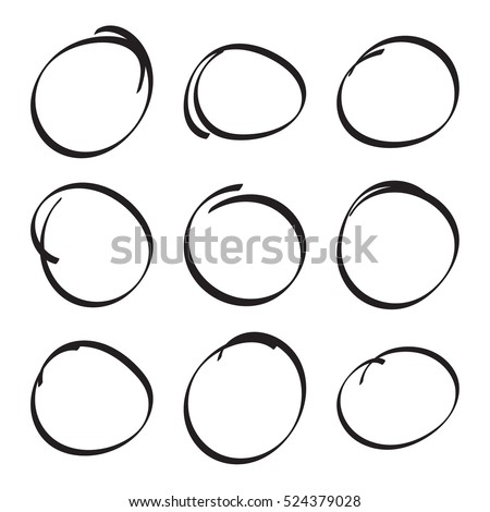 Set hand drawn ovals, felt-tip pen circles.  Rough vector frame elements.