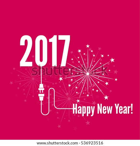 Connecting To The New Year 2017. Creative Happy New Year Design. Flat Design With Shadow