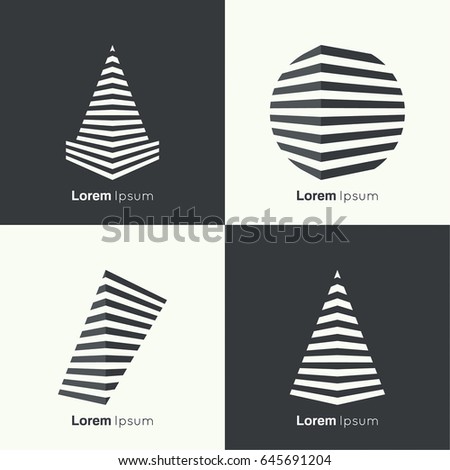 Vector set of abstract geometric shapes of the strips. 3d logo. 