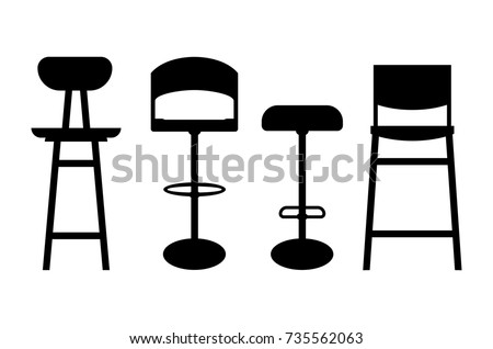Bar stool icon - four variations. Silhouettes of bar stools. Bar stools isolated on white background .Vector illustration.