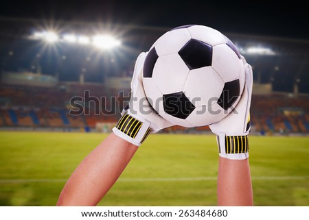 closeup goalkeeper super save on stadium