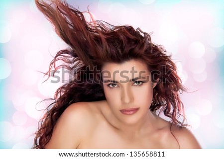 Beautiful Girl with Healthy Hair. Flying Hair. Natural Beauty