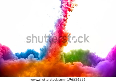 Ink in water isolated on white background. Rainbow of colors
