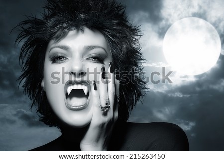 Beautiful Gothic Girl. Female werewolf screaming. Monochrome Halloween concept