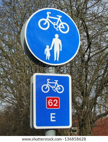 MANCHESTER, ENGLAND, MARCH 31: Signpost for the trans pennine national cycle route \'62 \' in Manchester on March 31st 2013. The route is part of a network which covers the whole of UK.