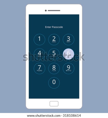 Smartphone Numeric Passcode Lock Screen, Touching on button SIX
