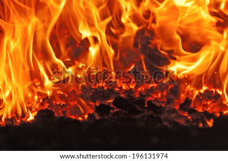 Coal fire inside steam boiler