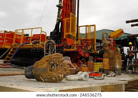 WHATAROA, NEW ZEALAND, DECEMBER 5, 2014: Drillers  on the Deep Fault Drilling Project, Whataroa, New Zealand. Geologists expect to gain knowledge of earthquakes from core samples of the Alpine Fault.