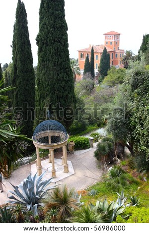 A view of Villa Hanbury Gardens, with the Villa in the background, Mortola village, near Ventimiglia, Liguria, Italy