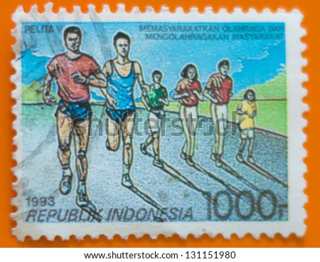 INDONESIA - CIRCA 1993: A stamp printed in Indonesia shows people jogging, circa 1993