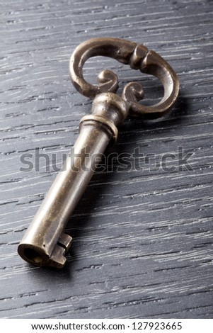 Antique key in grey texture background