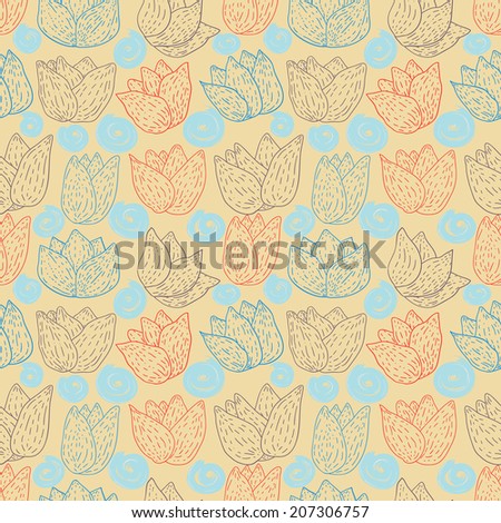 Seamless pattern with abstract flowers small muted tones