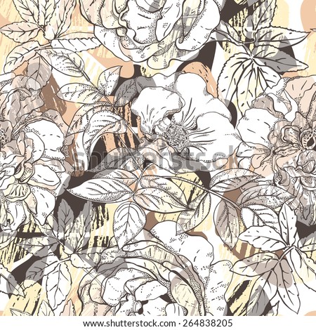 Seamless pattern with flowers white briar