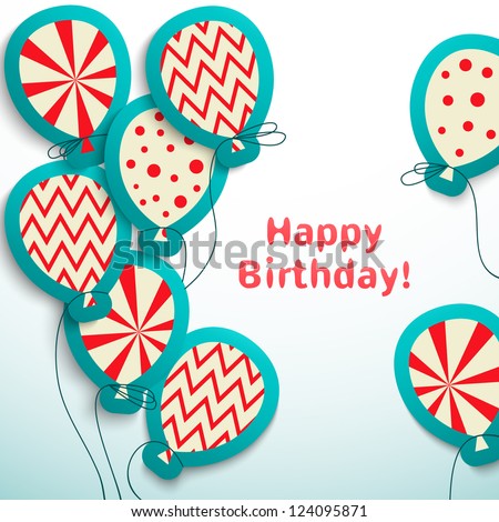 Happy birthday retro postcard with balloons. Vector illustration for your holiday presentation. Easy to use. Postcard picture in vintage color.