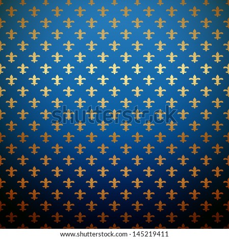 Excellent seamless blue background. Illustration for your royal majestic design. Purple endless wallpaper with gold pattern. Magic cover for book, web page background. Raster version.