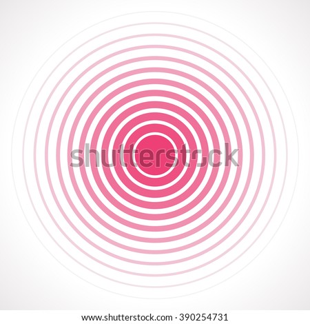 Concentric circle elements. Vector illustration for sound wave. Red and white color ring. Circle spin target. Radio station signal. Center minimal radial ripple line outline abstractionism