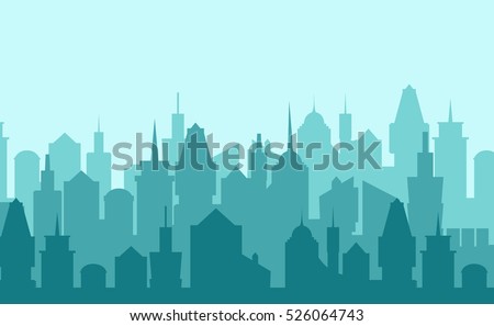 Set of cityscape background. Skyline silhouettes. Modern architecture. Blue urban landscape. Horizontal banner with megapolis panorama. Vector illustration