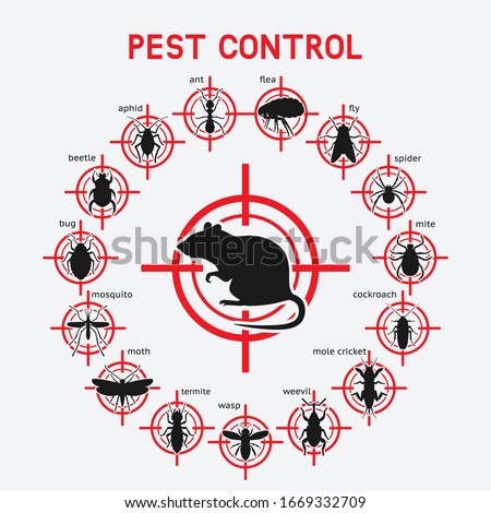 Pest Control icons set on red target Foto d'archivio © 
