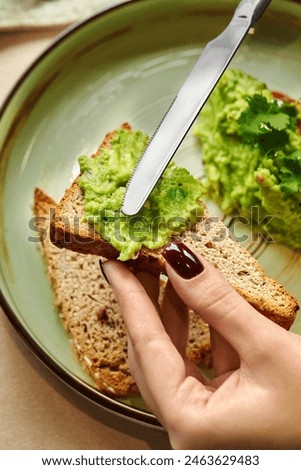 Similar – Image, Stock Photo Homemade toasted bread with fried egg, spinach and aromatic herbs