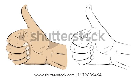 Stylized cartoon figure. Wrist. Gesture. Thumbs up. Outline and fill