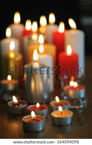 Tea lights and other beautiful candle burns with a beautiful candle flame