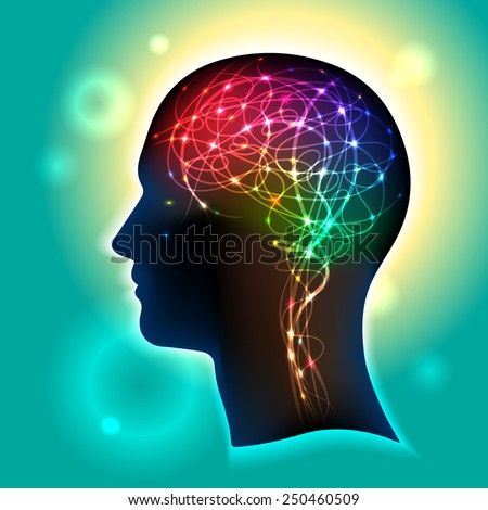 Profile of a human head with a colorful symbol of neurons in the brain  商業照片 © 