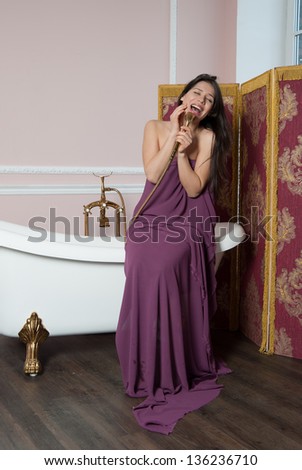 woman sings in the shower