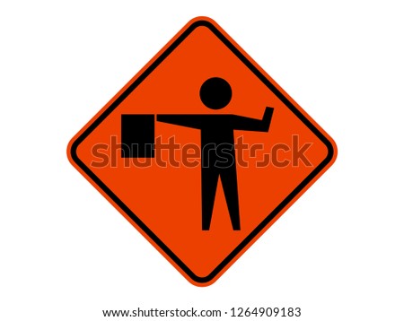 isolated road sign for flagger is ahead  on orange round square board flat vector design 