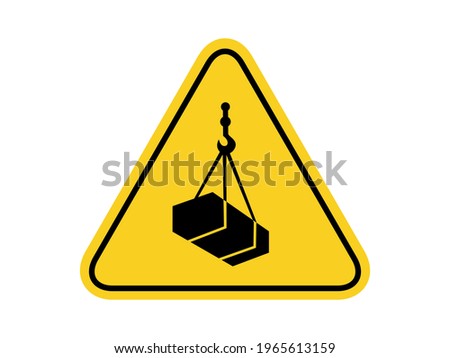 isolated watch out overhead crane, common hazards symbols on yellow round triangle board warning sign for icon, label, logo or package industry etc. flat style vector design. 