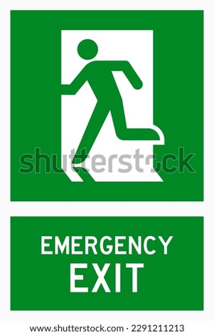 isolated emergency exit, fire safety symbols on green rectangle board notification sign for pictograms, icon, label, logo or package industry etc. flat style vector design.
