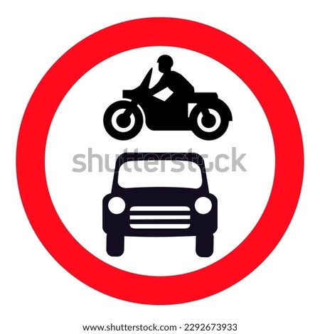 general isolated road sign with motorcycle and car silhouette means no motor vehicles sign for icon, button, board, notification, message, information, label, sticker etc. flat style vector design 