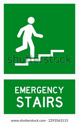 isolated emergency exit, ascending walking up stairs, fire safety symbols on green rectangle board notification sign for pictogram, icon, label, logo or package industry etc. flat style vector design.
