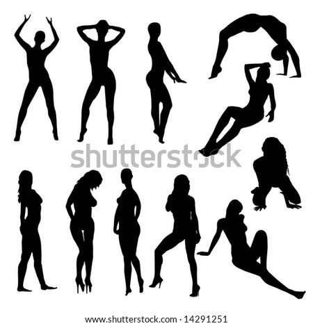 Silhouettes Of Girls In Sexual Poses Without Clothes Stock Vector ...