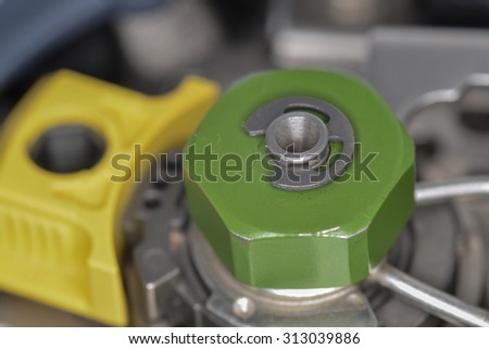 Injection port of gas chromatography closeup