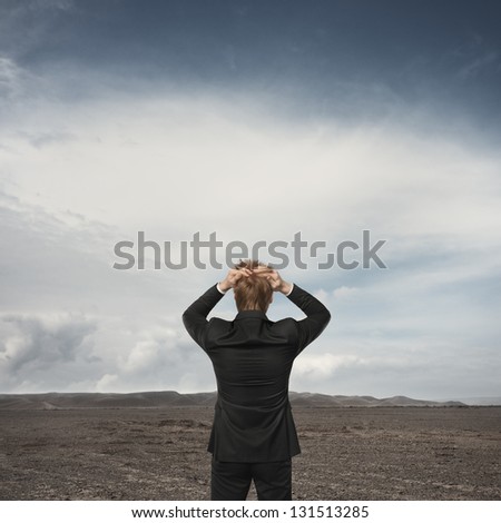 Businessman observing the desert landscape