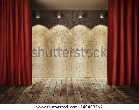 Stage background with red curtains