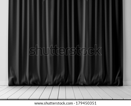 Black curtains and white wood floor