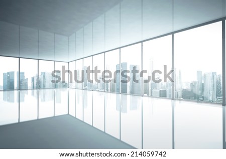 Bright open plan office with large windows