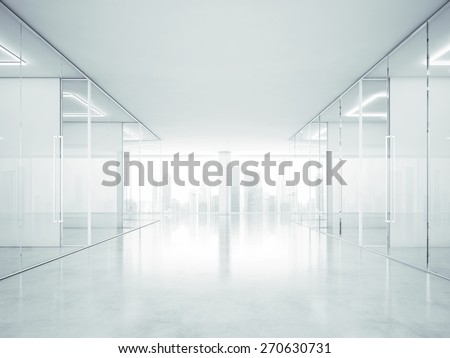 White office interior with panoramic windows. 3D rendering