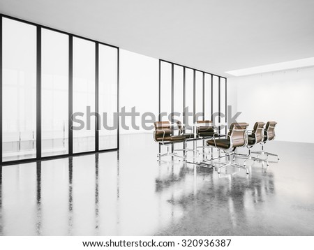 open space meeting room with panoramic windows. 3d render