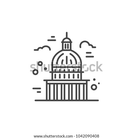 Linear illustration of a capitol. Vector line style icon.