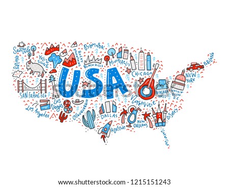 Map of United States in cartoon style. Travel USA concept.