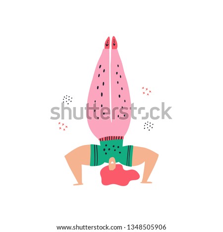 Woman doing headstand flat hand drawn illustration. Lady in upside down pose cartoon character. Fitness exercise, meditation color drawing. Gym, pilates, yoga classes isolated design element