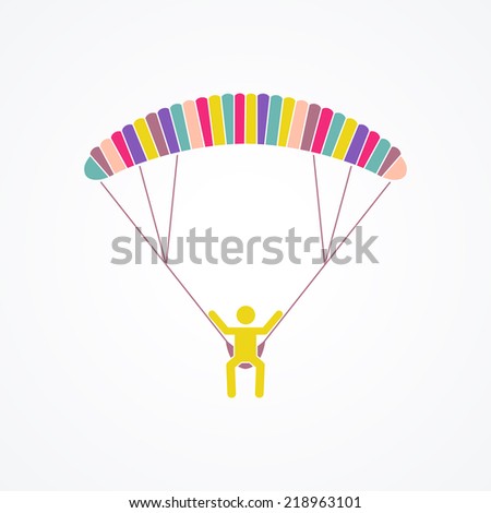 Parasailing vector flar concept – main flying above the sea or and ocean in the air on parachute or parasail wing. Holiday outdoor activity