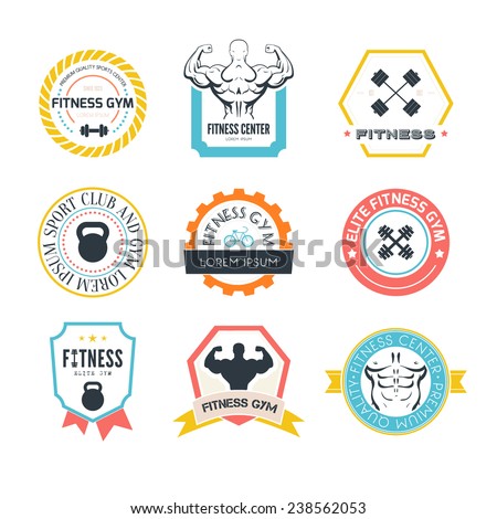 Set of different sports and fitness logo templates. Gym logotypes. Athletic labels and badges made in vector. Bodybuilder, fit man, athlet icon.