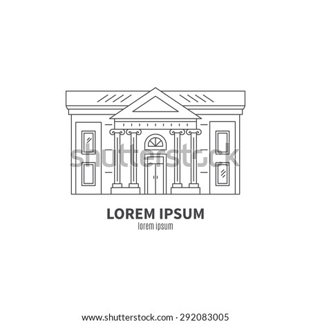Classical building architecture made in line style vector. Theatre, museum or art gallery modern logo template.City constructor series.