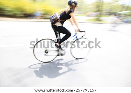 Cycling in Spring Central Park, New York,motion blur pictures.