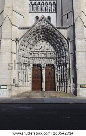 New York, NY, USA - June 15, 2014: Front door of Riverside Church: NEW YORK: The Riverside Church is an interdenominational American Baptist and United Church of Christ church.