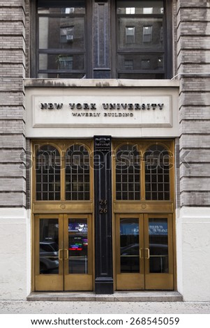 New York, NY, USA - September 14, 2014: New York University Waverly Building: New York University (NYU) is a private, nonsectarian American research university based in New York City.